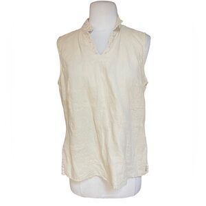 1990s Richard Malcolm Embroidered & Sequin Collar Trim Linen‎ Top
